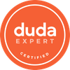 An orange circle with the words duda expert certified on it