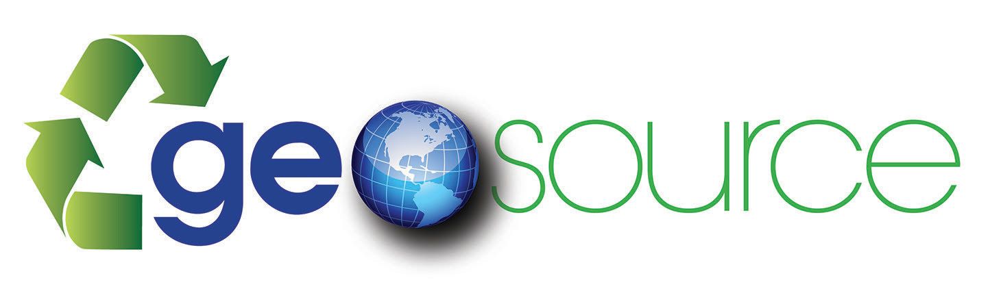 A logo for geosource with a recycle symbol and a globe