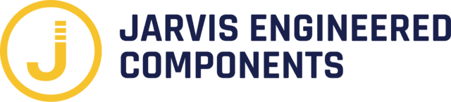 A logo for jarvis engineered components with a yellow circle