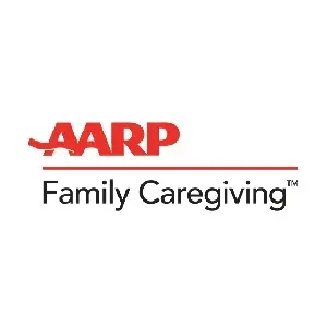 The aarp family caregiving logo is on a white background.