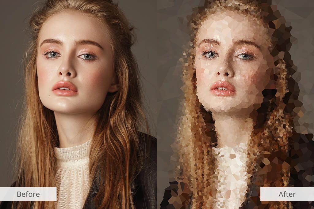 A before and after photo of a woman with long hair.