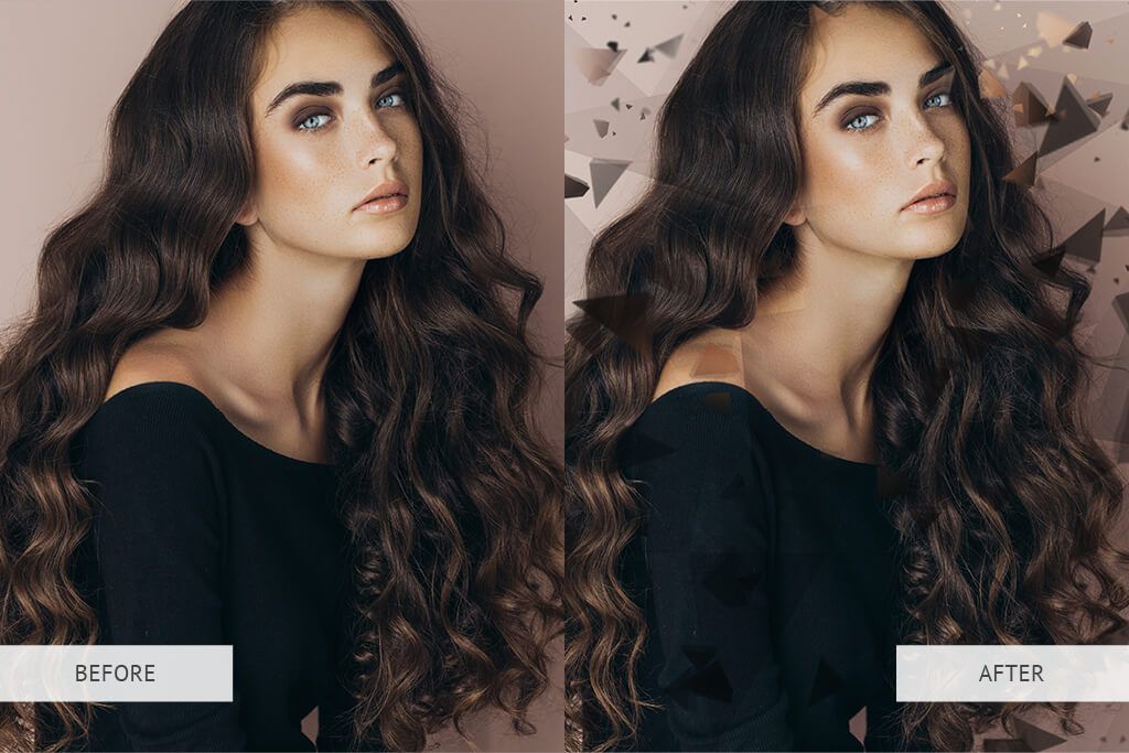 A before and after photo of a woman with long hair.