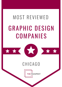 A badge that says most reviewed graphic design companies in chicago