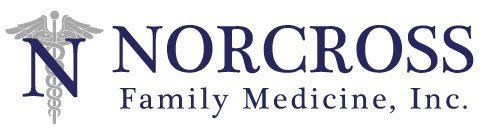 The logo for norcross family medicine inc. has a caduceus on it.