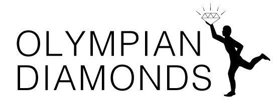 A logo for olympian diamonds with a silhouette of a person holding a diamond.