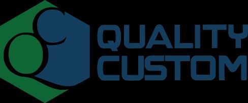 A blue and green logo for quality custom