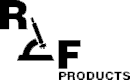 A black and white logo for rf products with a microscope.