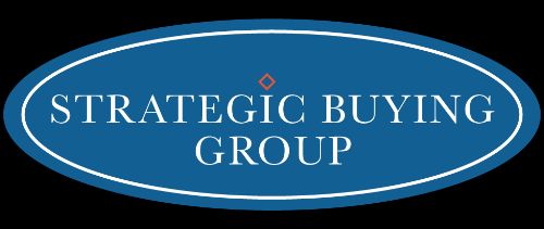 A blue and white logo for strategic buying group