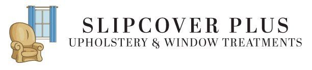 A logo for slipcover plus upholstery and window treatments