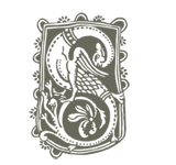 A black and white drawing of a letter s with a dragon on it.