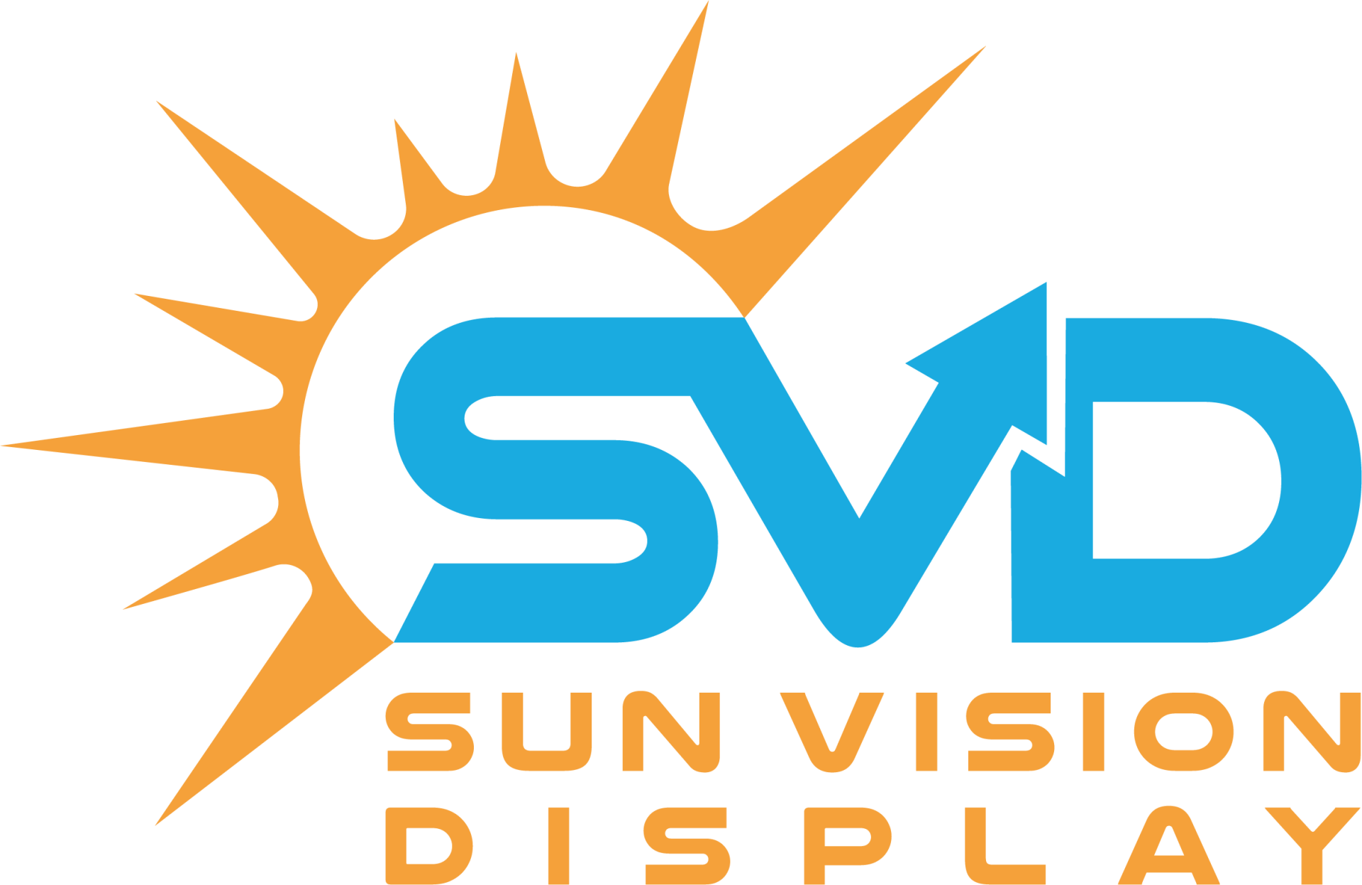 A blue and orange logo for sun vision display