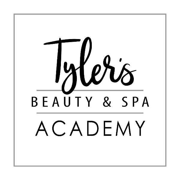 A black and white logo for tyler 's beauty & spa academy.