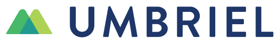 A blue and green logo for umbrel with a green triangle