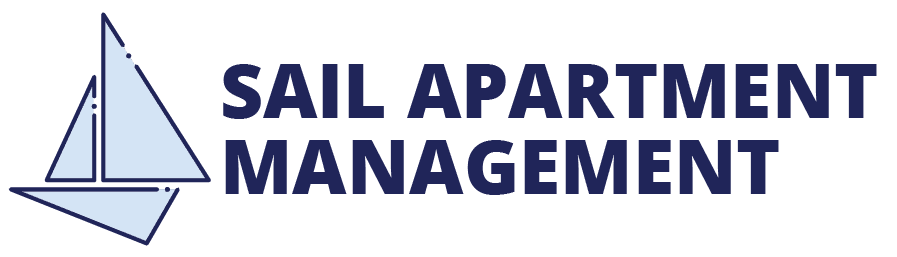 The sail apartment management logo has a sailboat on it.