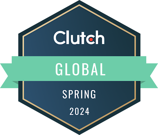 A clutch global spring 2024 badge with a green ribbon.