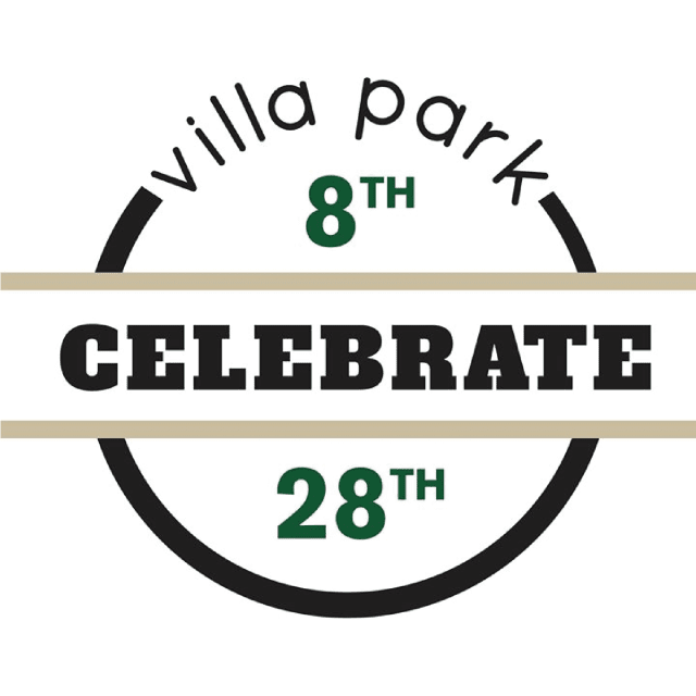 A logo for villa park that says celebrate 28th