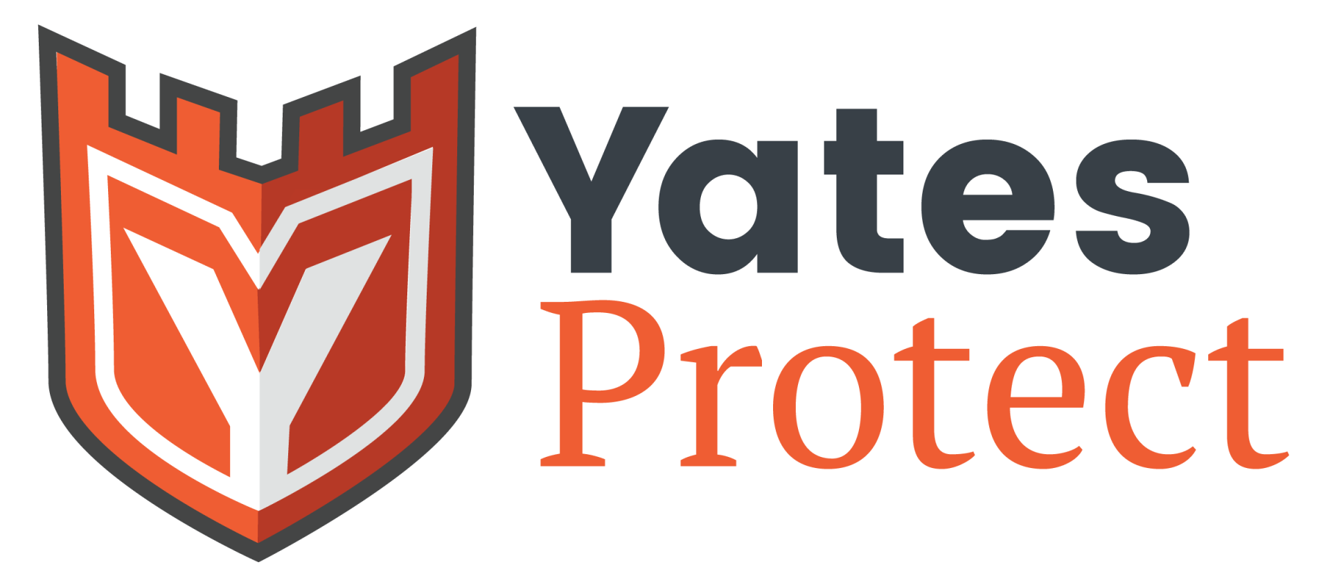 A logo for yates protect with a castle on it.