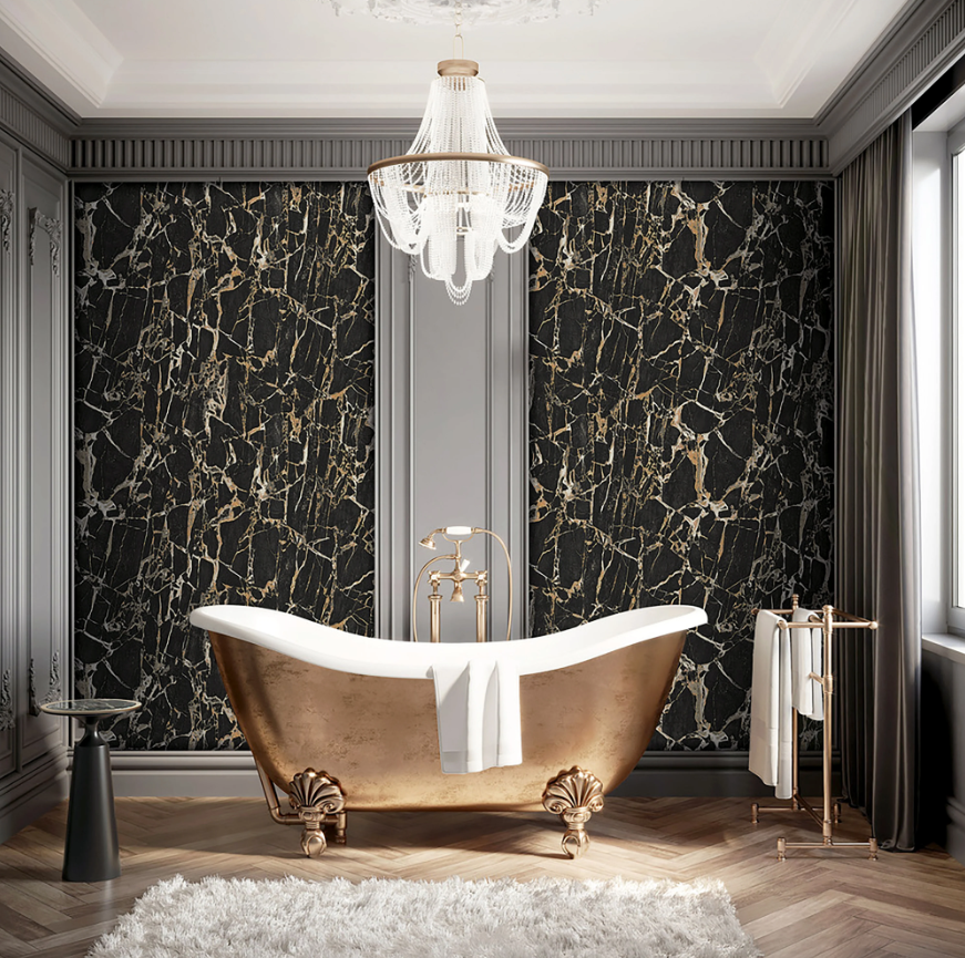 Marble Effect wallpaper and freestanding bath