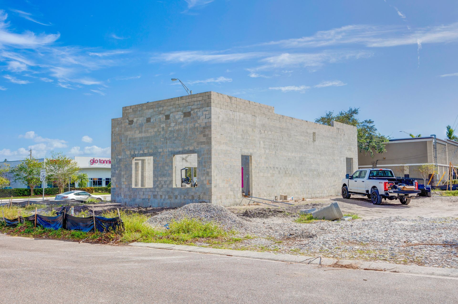 A building under construction with scaffolding around it
