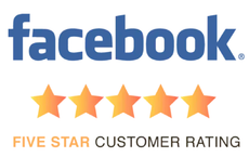A facebook logo with five stars and the words five star customer rating