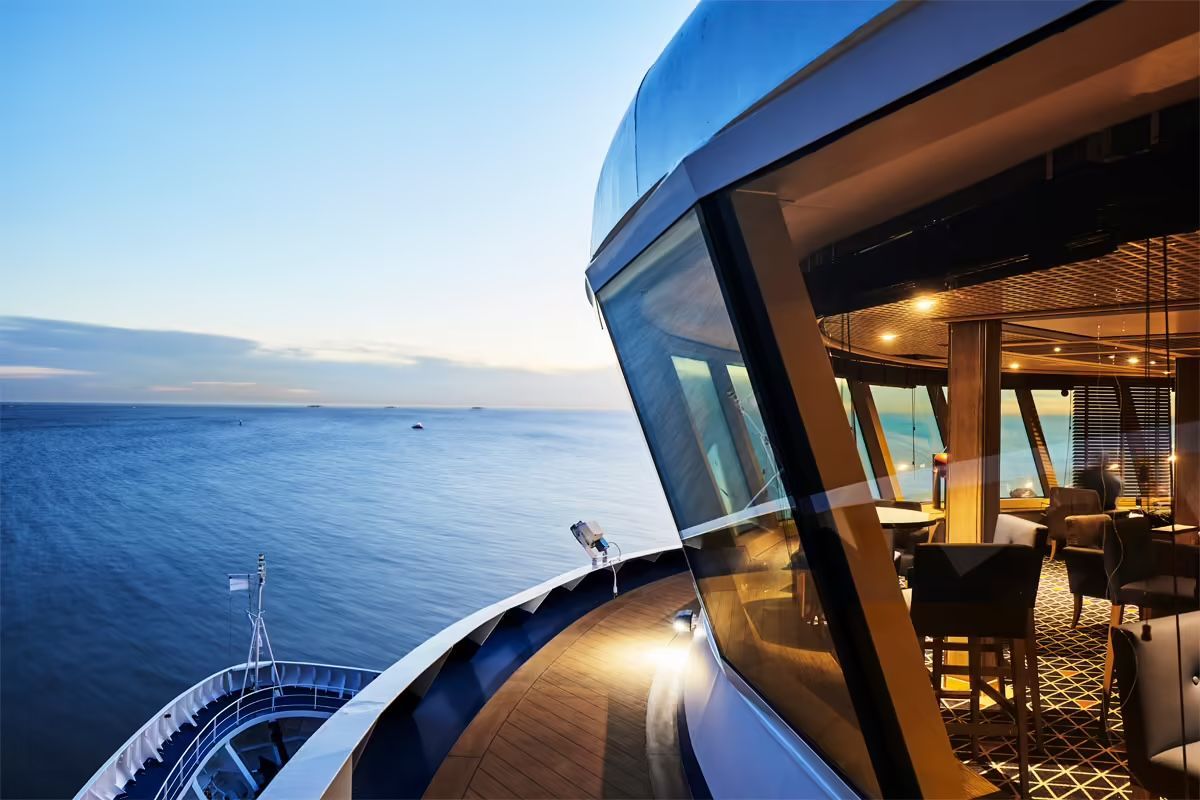 A view of the ocean from the deck of Silversea's Silver Cloud Expedition Cruise Ship.