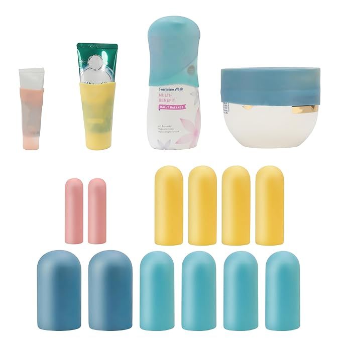 A variety of bottles and tubes including one that says ' lotion ' on it