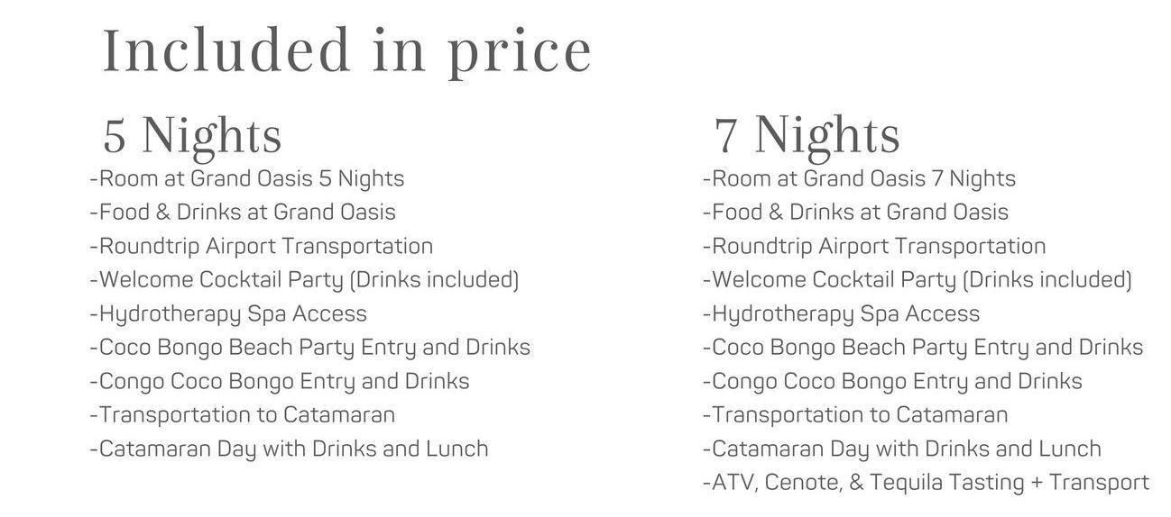 A list of nights that are included in the price