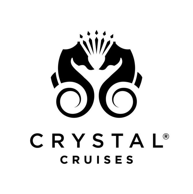 The logo for Crystal Cruises is a seahorse with a crown on its head.