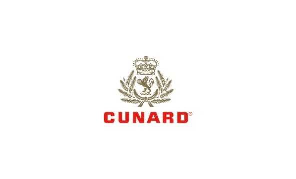 A Cunard logo with a lion and a crown on a white background.