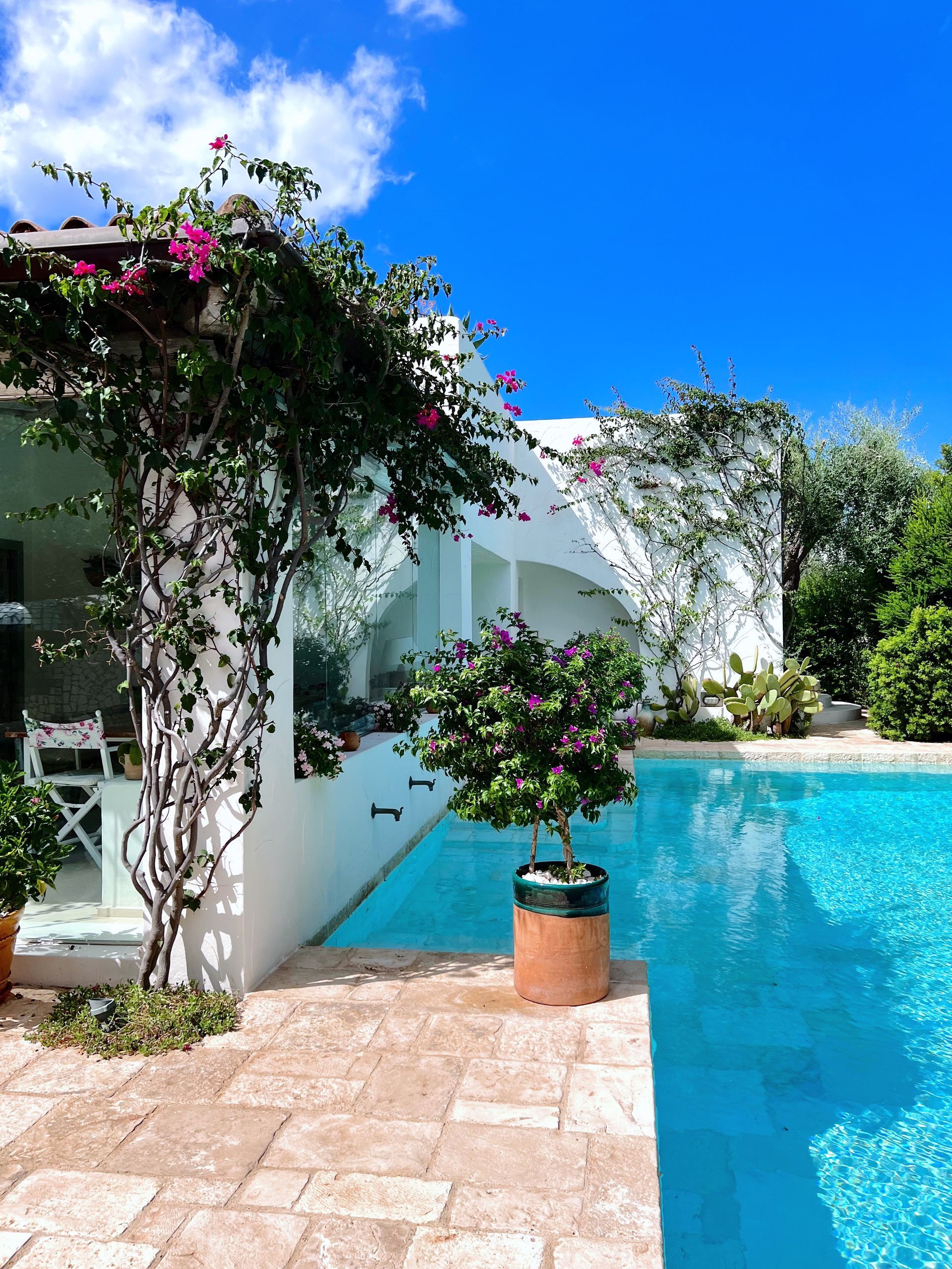 A house with a swimming pool in front of it in Puglia, Italy.