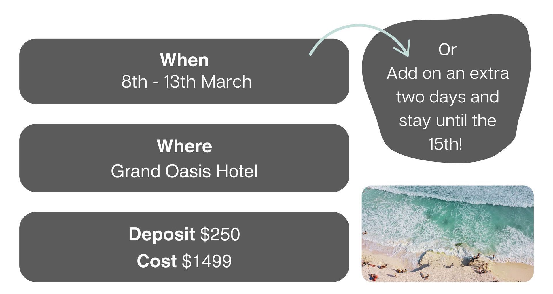 A diagram showing when and where to go to grand oasis hotel