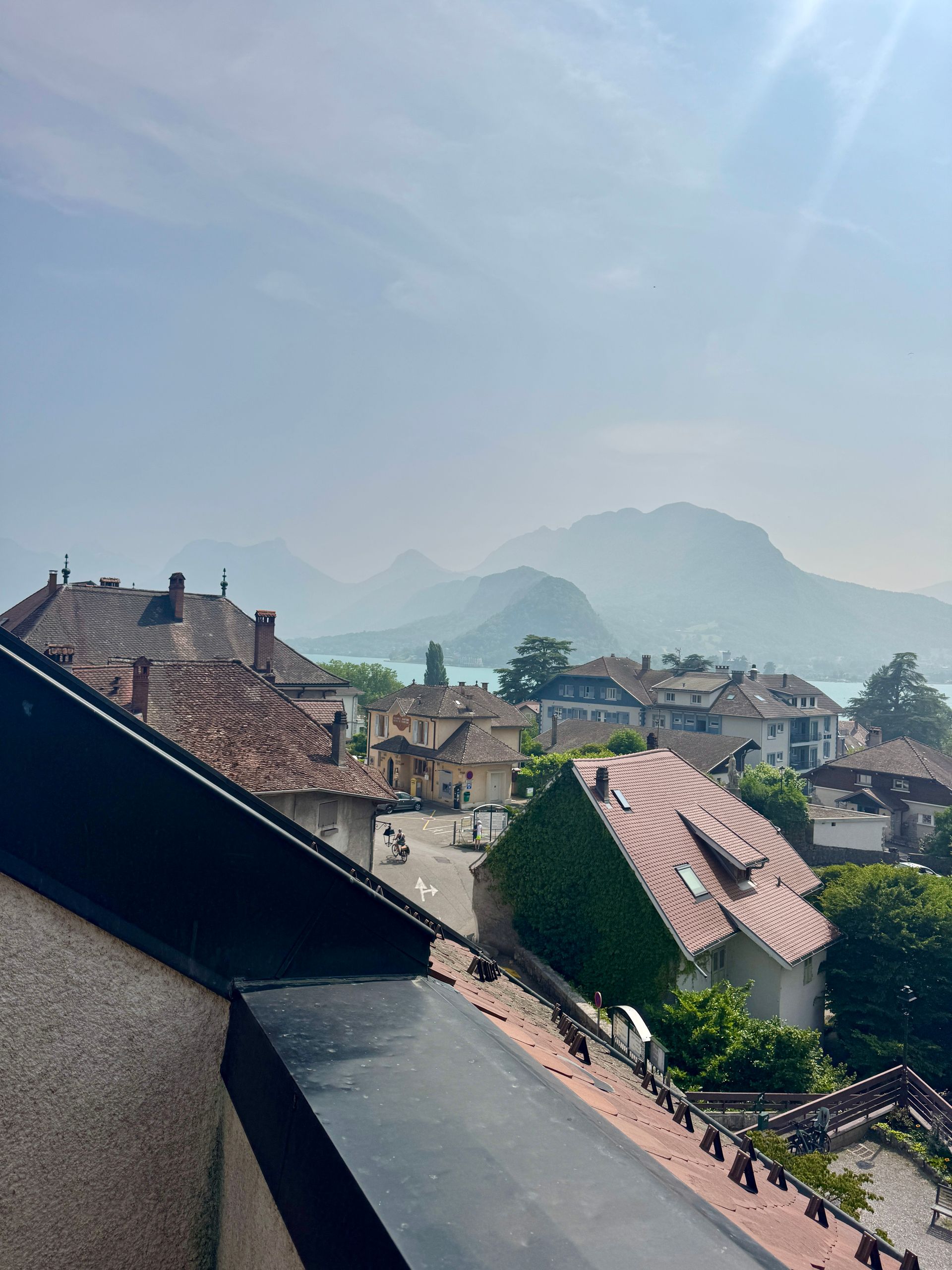 The town of Talloires on Lake Annecy with mountains in the background in France.