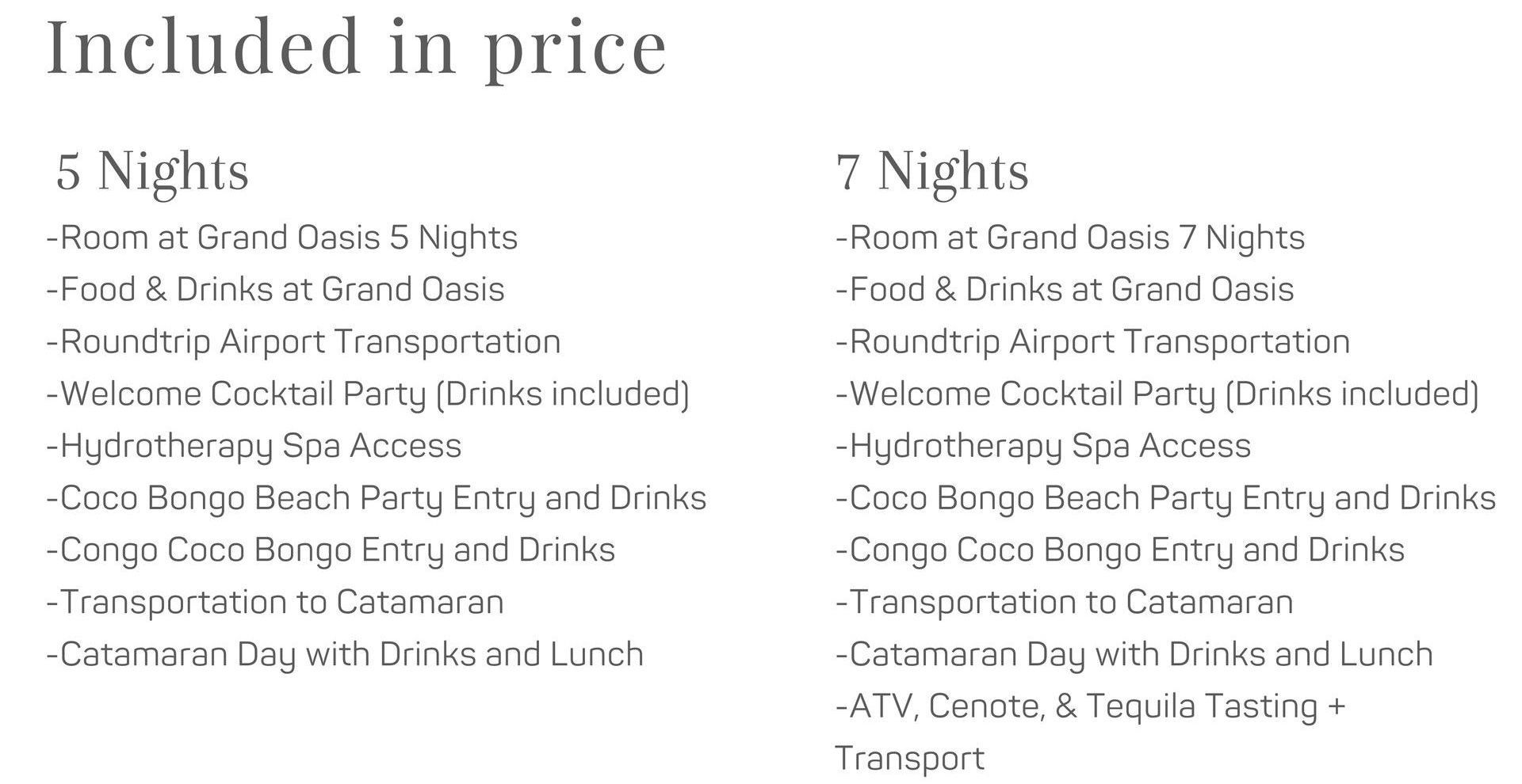 A list of things that are included in the price of a trip