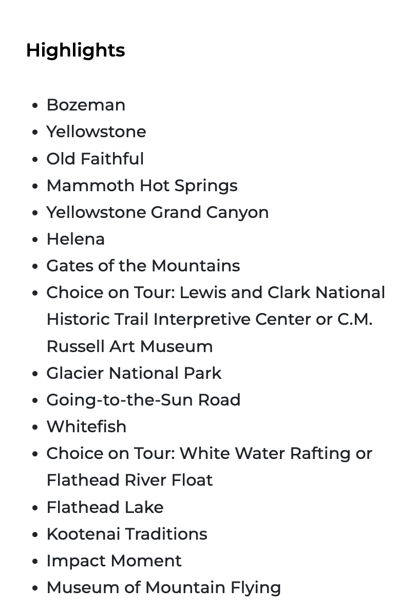 A list of highlights of yellowstone national park