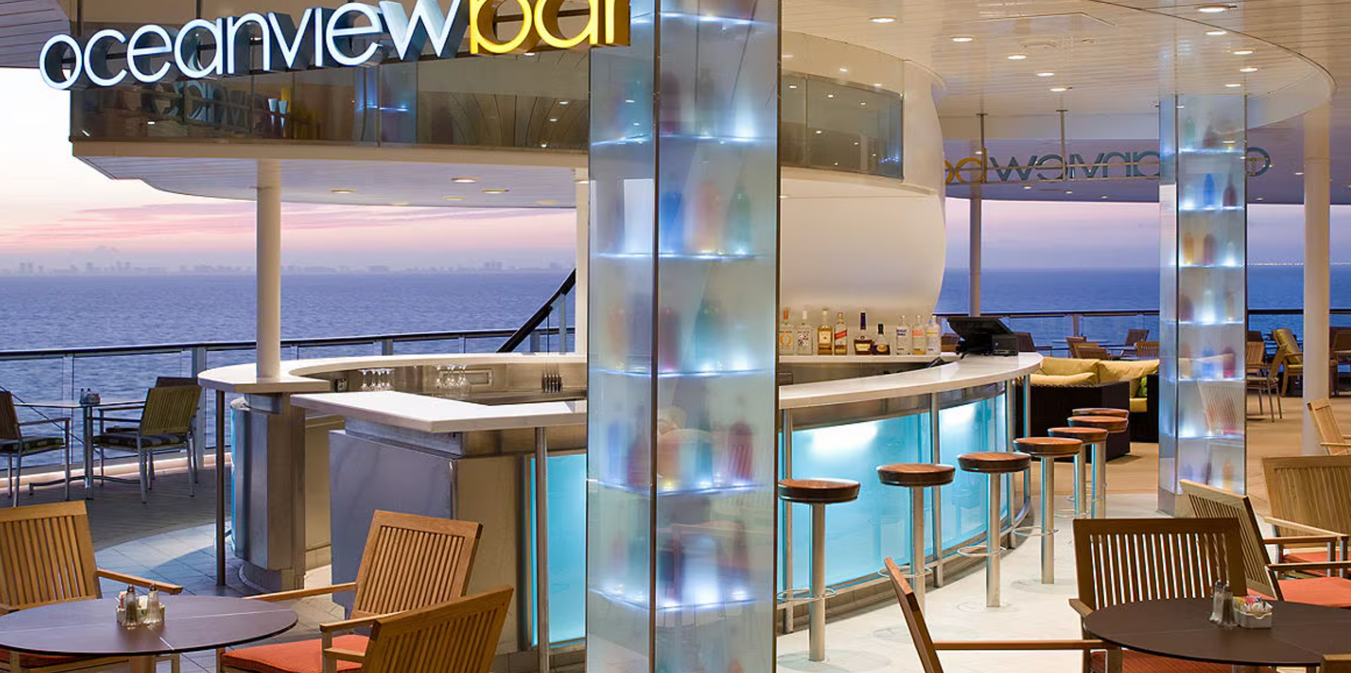 The oceanview bar is located on the Celebrity Solstice cruise ship.
