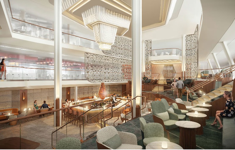 The lobby of the Celebrity Xcel cruise ship.