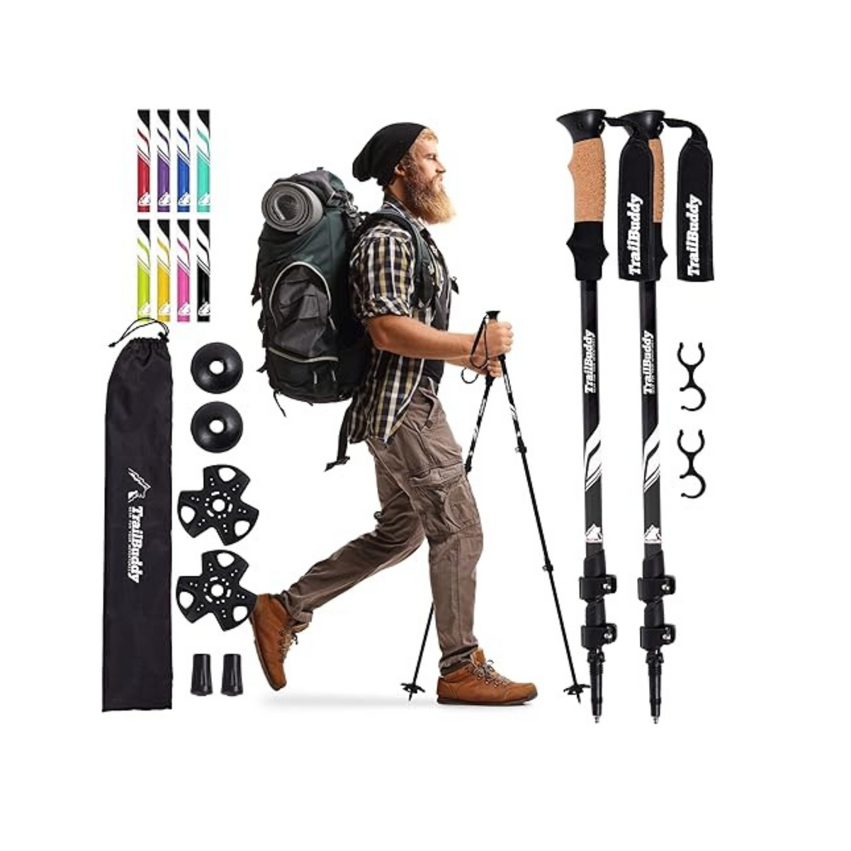 Two black handheld fans are sitting next to each other on a white surface.