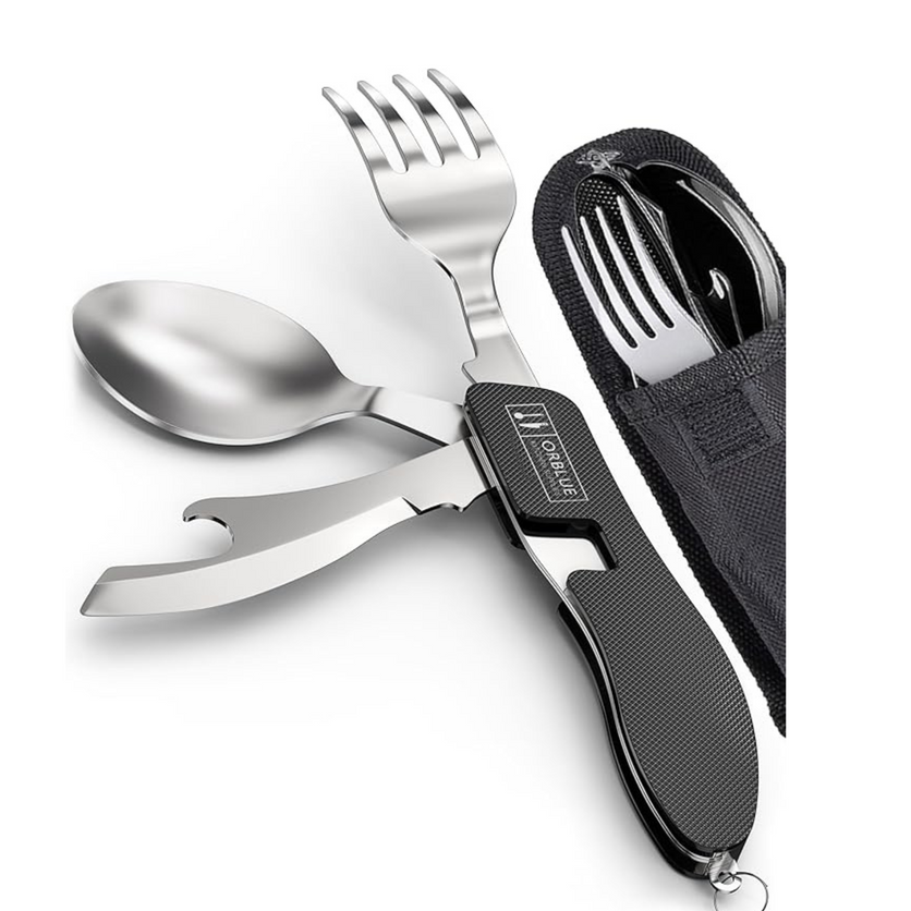 Two black handheld fans are sitting next to each other on a white surface.