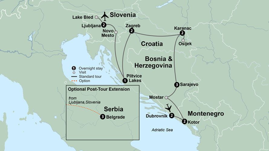 A map of slovenia , croatia , bosnia and herzegovina , serbia and montenegro