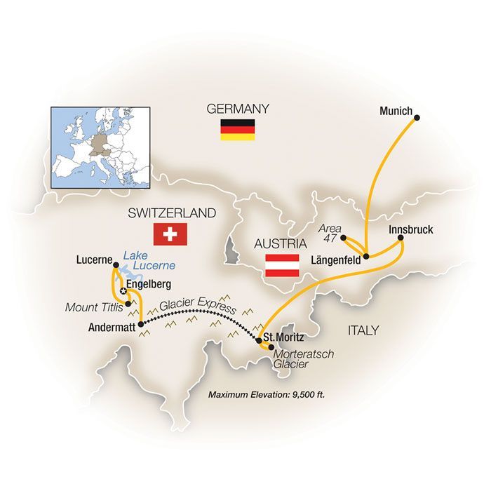 A map showing the location of switzerland and austria