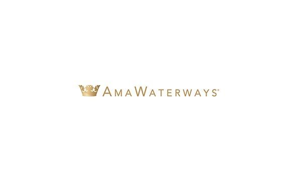A logo for AmaWaterways with a crown on a white background.