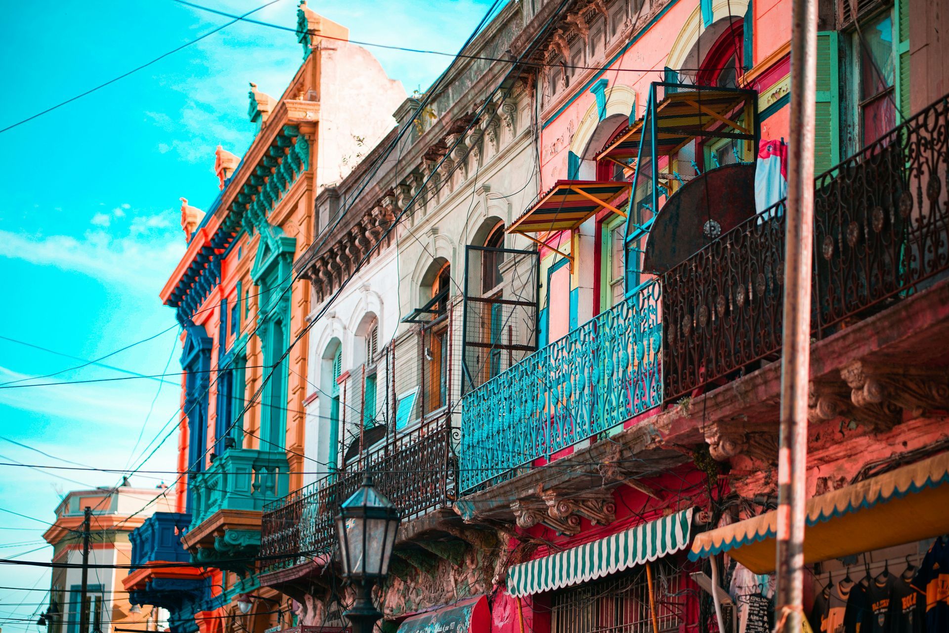 Colorful buildings with balconies in Buenos Aires, Argentina.