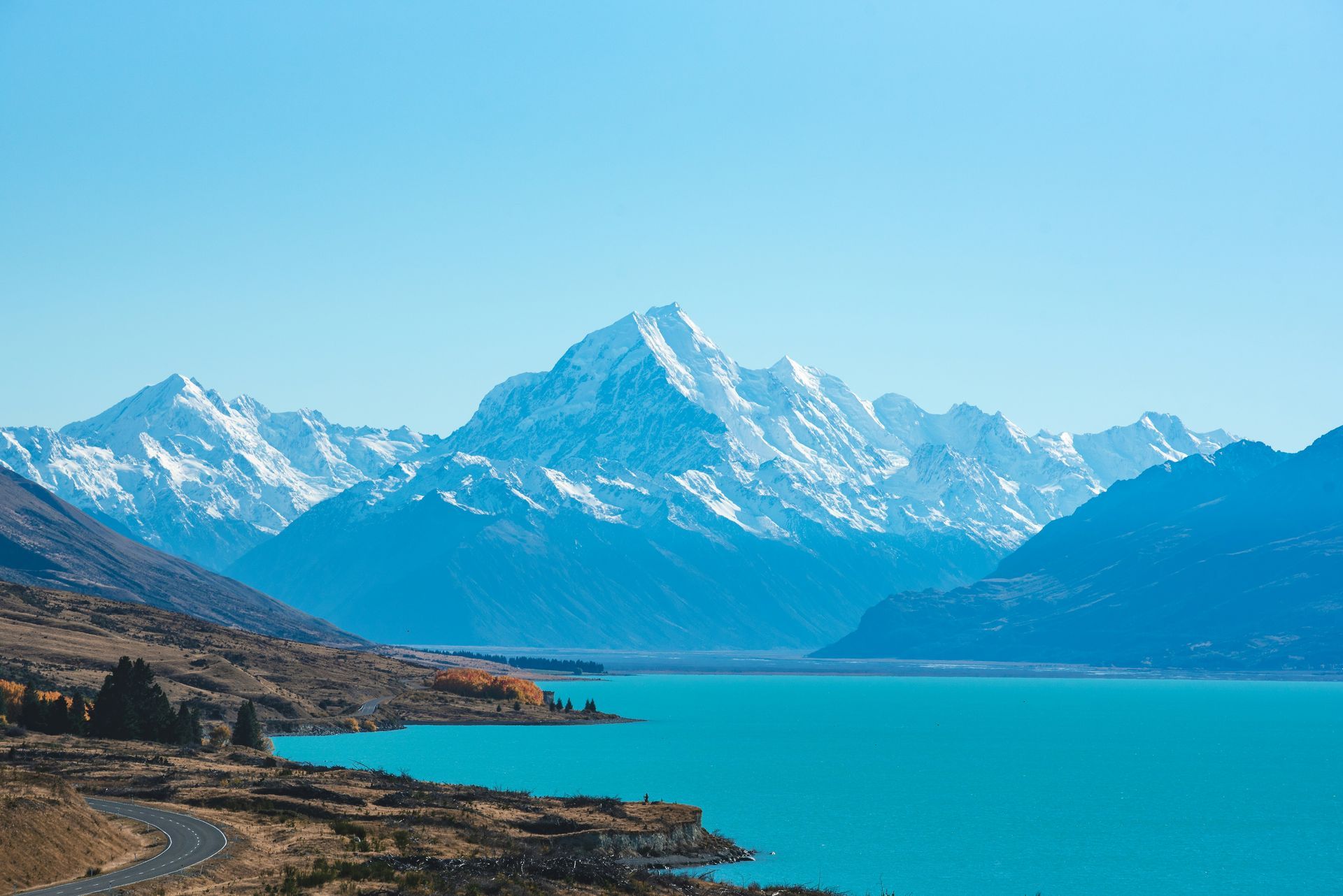 Lake Pukaki with Mount Cook in the background in New Zealand.