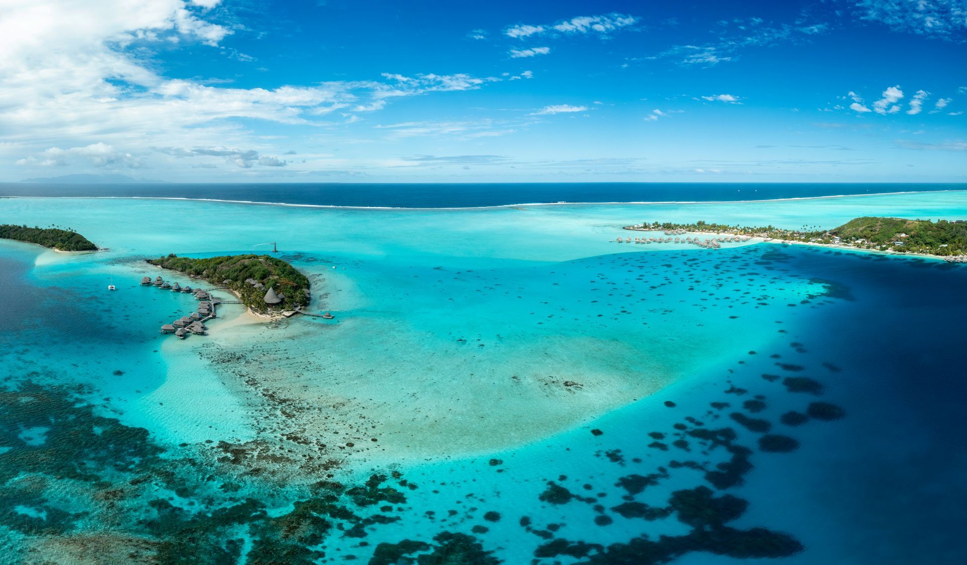 An aerial view of a French Polynesia in the middle of the ocean.