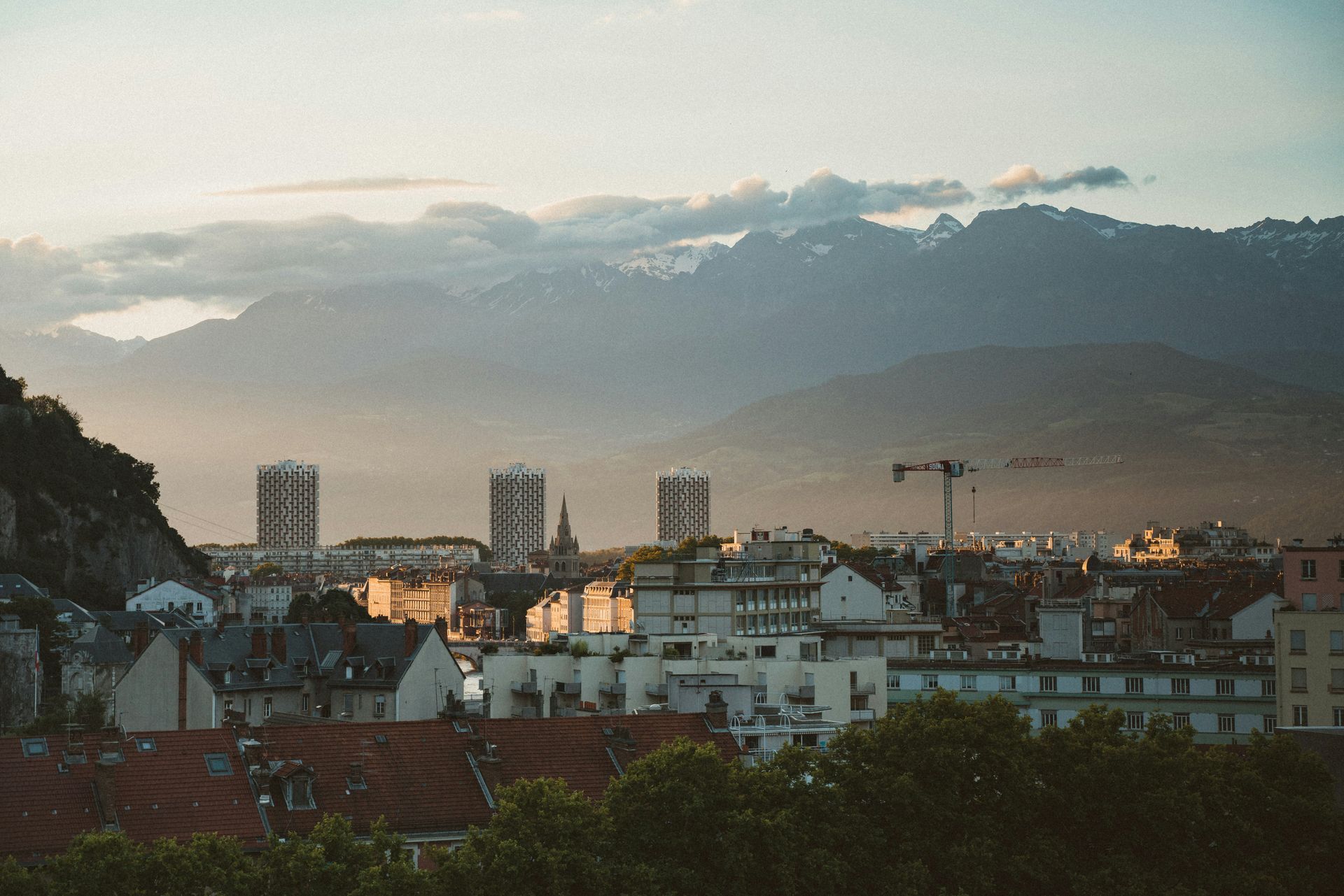 Grenoble, France with mountains in the background.