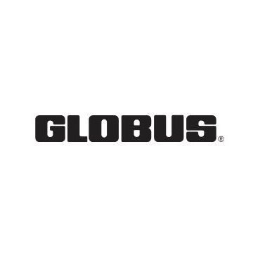 A black Globus logo on a white background. 