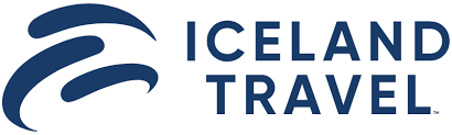 Iceland Travel logo with a blue stylized design and text.
