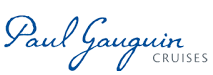 The logo for Paul Gauguin Cruises is written in blue cursive on a white background.
