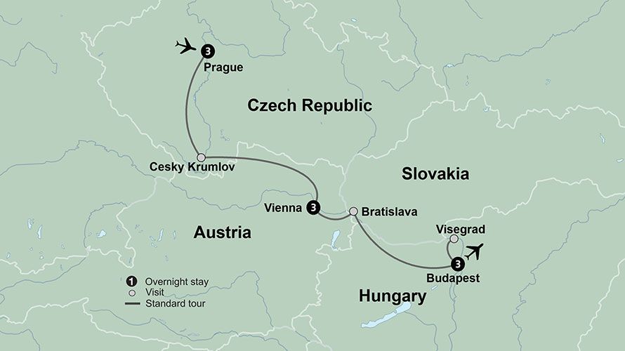 A map of the czech republic , slovakia , austria and hungary