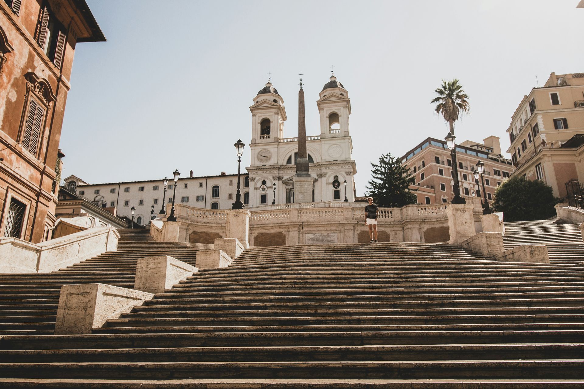 The Spanish Steps leading up to a church in Rome.